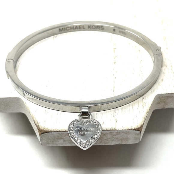 MICHAEL KORS CZ dangle heart, steel bangle bracelet - Picture 1 of 9